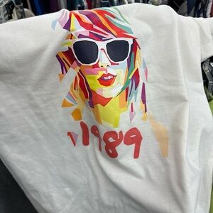 Taylor Swift Colorful Graphic White Tee with 1989 Print- size small